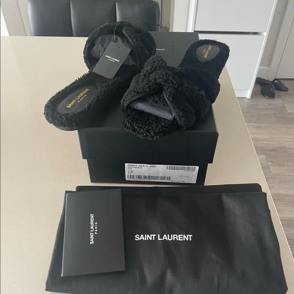 Saint Laurent Tribute Shearling Sandals - Picture 1 of 7